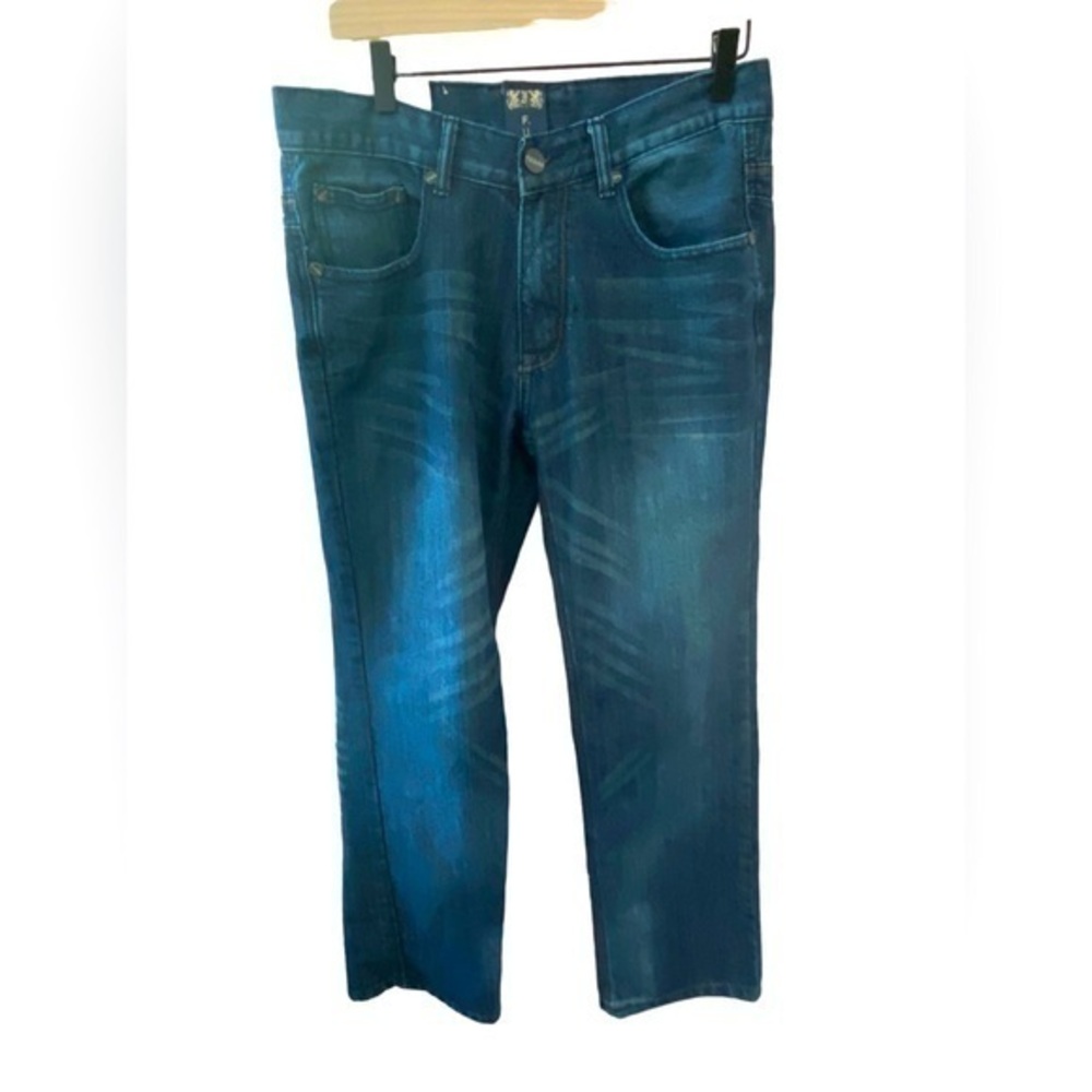 F.U.S.A.I Mens Relaxed Straight Leg Denim Blue Jeans 32x30 Dark Wash